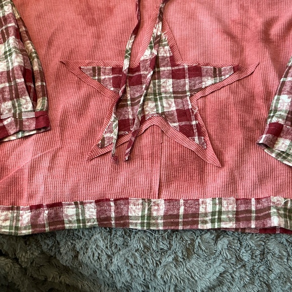 New POL Star Patch Plaid Flannel Long Sleeve Hooded Top Hoodie  Size Large - Picture 9 of 10